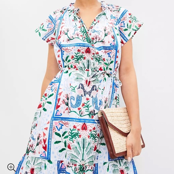 LOFT Mermaid Garden Tie Neck Midi Dress - Picture 2 of 7